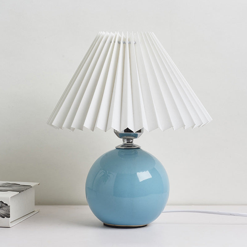 Globe Bedside Table Lamp Ceramic Modern Nightstand Lighting with Conical Pleated Shade Sky Blue B Clearhalo 'Lamps' 'Table Lamps' Lighting' 2064493