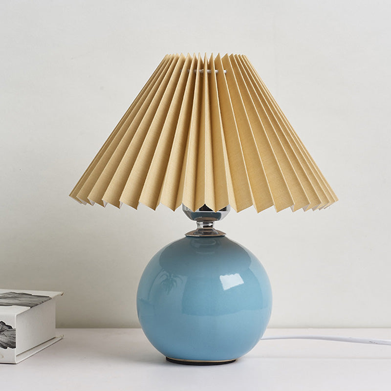 Globe Bedside Table Lamp Ceramic Modern Nightstand Lighting with Conical Pleated Shade Sky Blue C Clearhalo 'Lamps' 'Table Lamps' Lighting' 2064494