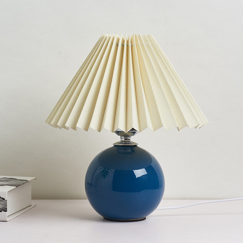 Globe Bedside Table Lamp Ceramic Modern Nightstand Lighting with Conical Pleated Shade Royal Blue A Clearhalo 'Lamps' 'Table Lamps' Lighting' 2064495
