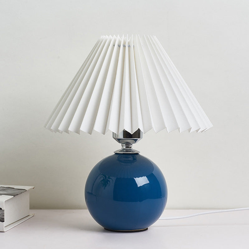 Globe Bedside Table Lamp Ceramic Modern Nightstand Lighting with Conical Pleated Shade Royal Blue B Clearhalo 'Lamps' 'Table Lamps' Lighting' 2064496