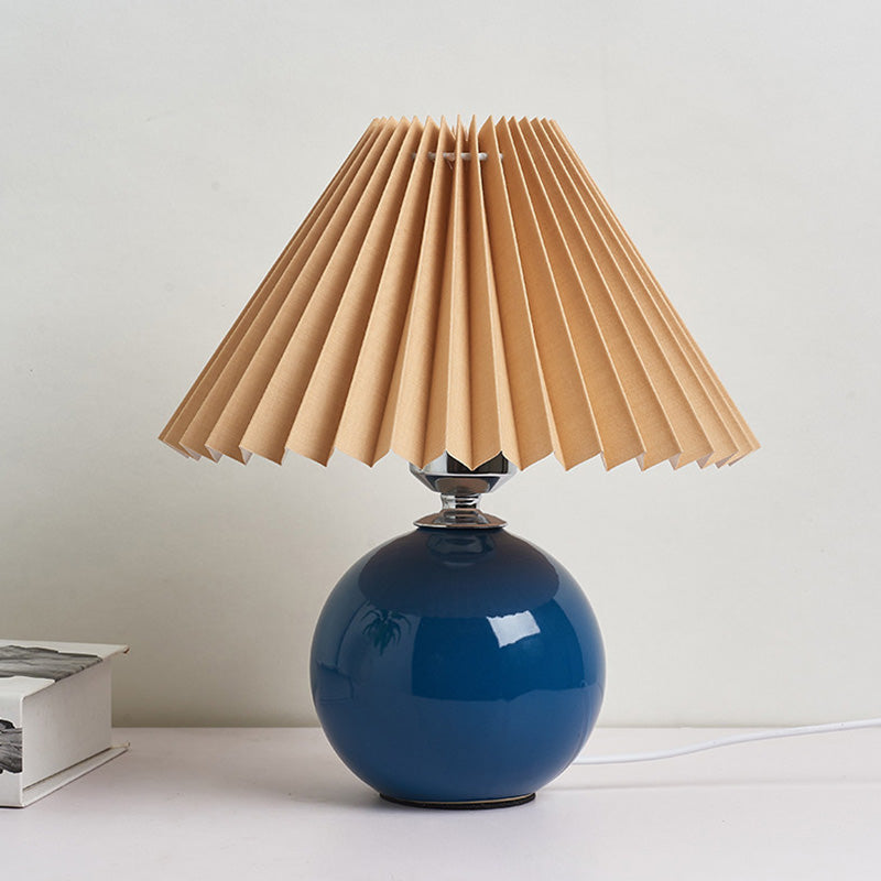Globe Bedside Table Lamp Ceramic Modern Nightstand Lighting with Conical Pleated Shade Royal Blue C Clearhalo 'Lamps' 'Table Lamps' Lighting' 2064497
