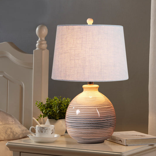 Artistic Tapered Drum Shaped Table Lamp Fabric 1 Bulb Bedside Nightstand Light with Ceramic Base Clearhalo 'Lamps' 'Table Lamps' Lighting' 2064499