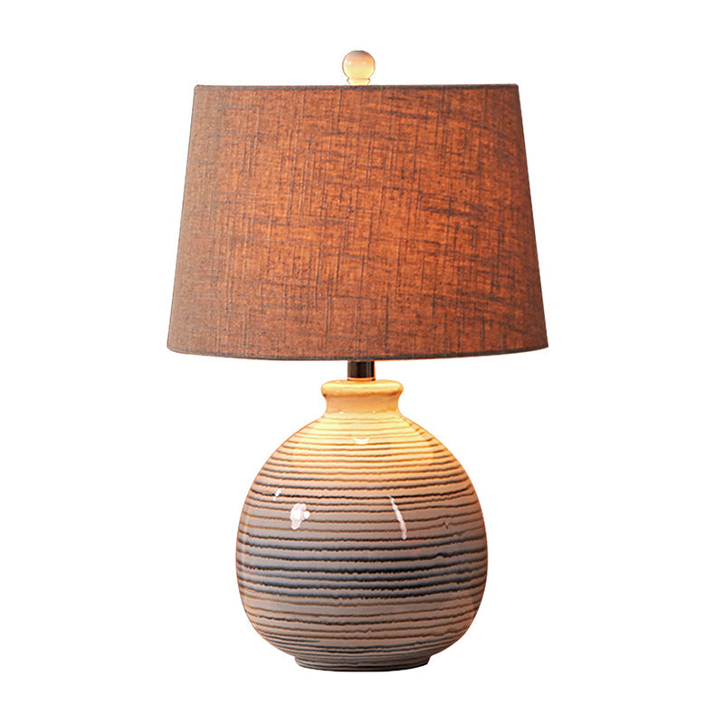 Artistic Tapered Drum Shaped Table Lamp Fabric 1 Bulb Bedside Nightstand Light with Ceramic Base Clearhalo 'Lamps' 'Table Lamps' Lighting' 2064503