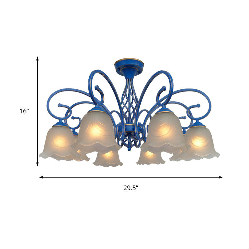5/6/8 Bulbs Flared Chandelier Light Traditional Frosted Glass Hanging Ceiling Fixture in Blue Clearhalo 'Ceiling Lights' 'Chandeliers' 'Glass shade' 'Glass' Lighting' 206451