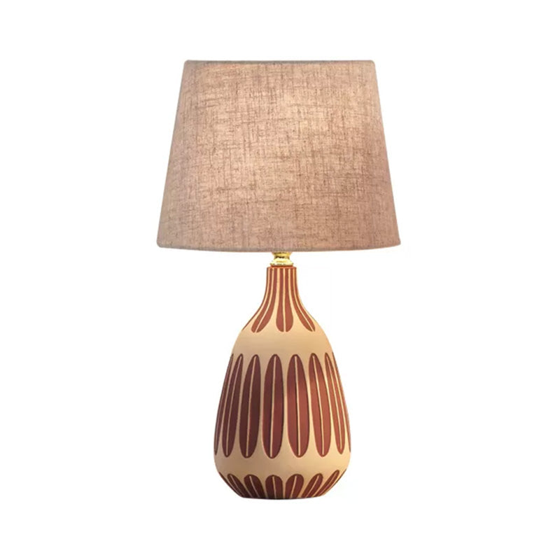 Tapered Shape Table Light Contemporary Fabric 1 Bulb Bedside Nightstand Lamp with Earthenware Base Purple A Clearhalo 'Lamps' 'Table Lamps' Lighting' 2064513