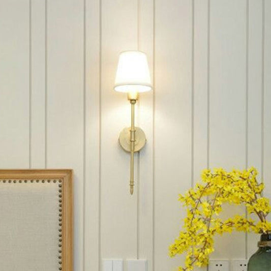 Fabric Empire Shade Wall Lighting Fixture Simplicity Bedroom Wall Sconce Lamp with Elongated Arm in Gold Clearhalo 'Wall Lamps & Sconces' 'Wall Lights' Lighting' 2064561