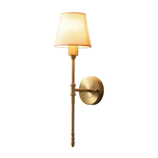 Bronze Elongated Wall Sconce Light Classic Metallic Bedside Wall Mount Light with Cone Fabric Shade Clearhalo 'Wall Lamps & Sconces' 'Wall Lights' Lighting' 2064569