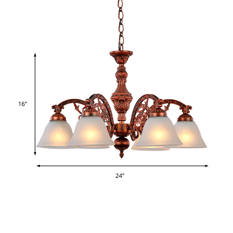 Frosted Glass Black/Bronze Pendant Lamp Bell 5 Lights Traditional Chandelier Light Fixture Clearhalo 'Ceiling Lights' 'Chandeliers' 'Glass shade' 'Glass' Lighting' 206458