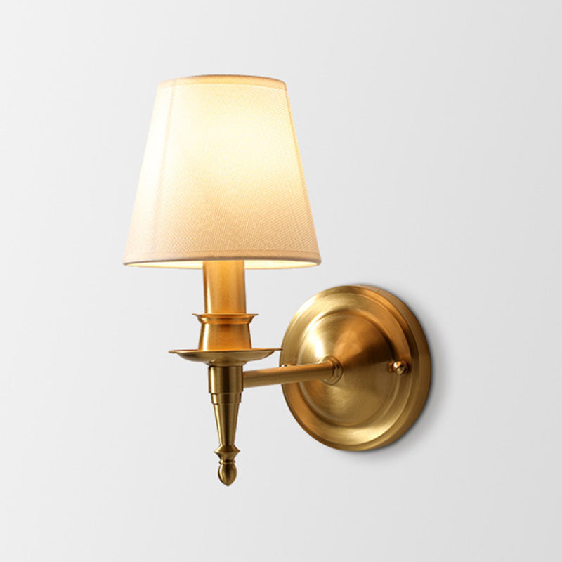Minimalism Cone Shaped Wall Sconce Single-Bulb Fabric Wall Mounted Lighting in Gold Gold A Clearhalo 'Wall Lamps & Sconces' 'Wall Lights' Lighting' 2064583