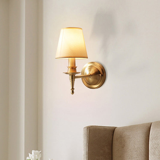 Minimalism Cone Shaped Wall Sconce Single-Bulb Fabric Wall Mounted Lighting in Gold Clearhalo 'Wall Lamps & Sconces' 'Wall Lights' Lighting' 2064584