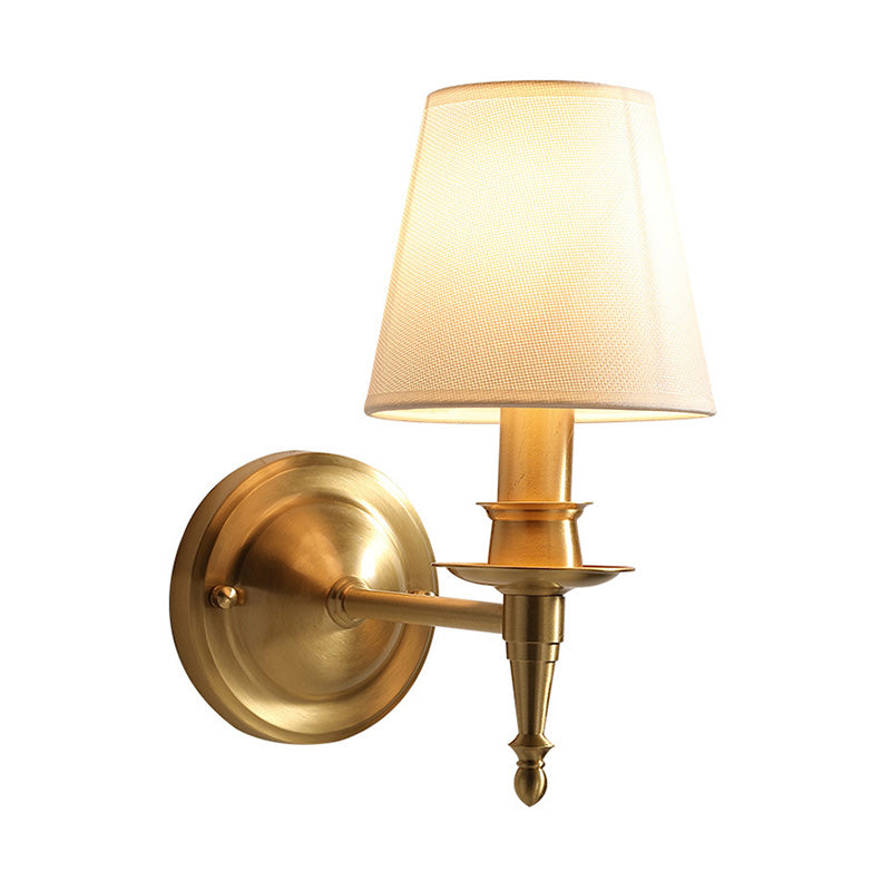 Minimalism Cone Shaped Wall Sconce Single-Bulb Fabric Wall Mounted Lighting in Gold Clearhalo 'Wall Lamps & Sconces' 'Wall Lights' Lighting' 2064585