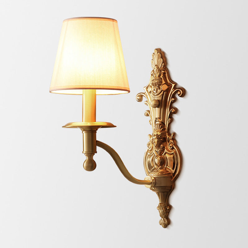 Minimalism Cone Shaped Wall Sconce Single-Bulb Fabric Wall Mounted Lighting in Gold Gold B Clearhalo 'Wall Lamps & Sconces' 'Wall Lights' Lighting' 2064587