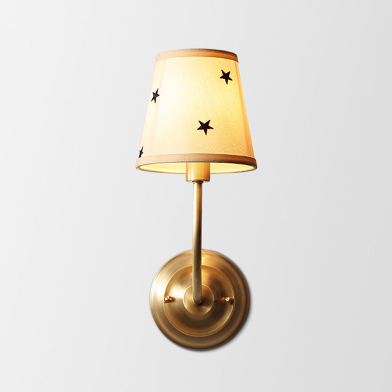 Minimalism Cone Shaped Wall Sconce Single-Bulb Fabric Wall Mounted Lighting in Gold Gold C Clearhalo 'Wall Lamps & Sconces' 'Wall Lights' Lighting' 2064588