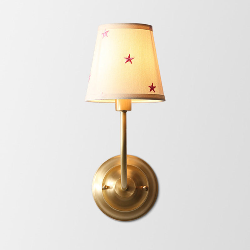 Minimalism Cone Shaped Wall Sconce Single-Bulb Fabric Wall Mounted Lighting in Gold Gold D Clearhalo 'Wall Lamps & Sconces' 'Wall Lights' Lighting' 2064589
