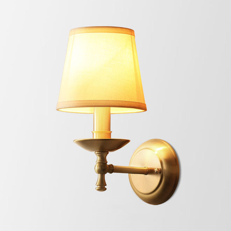 Minimalism Cone Shaped Wall Sconce Single-Bulb Fabric Wall Mounted Lighting in Gold Gold G Clearhalo 'Wall Lamps & Sconces' 'Wall Lights' Lighting' 2064592