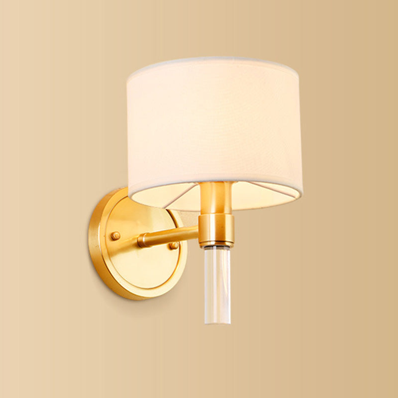 1 Head Wall Lighting Fixture Simplicity Geometric Shaped Fabric Wall Sconce Lamp in Gold Gold A Clearhalo 'Cast Iron' 'Glass' 'Industrial' 'Modern wall lights' 'Modern' 'Tiffany' 'Traditional wall lights' 'Wall Lamps & Sconces' 'Wall Lights' Lighting' 2064593