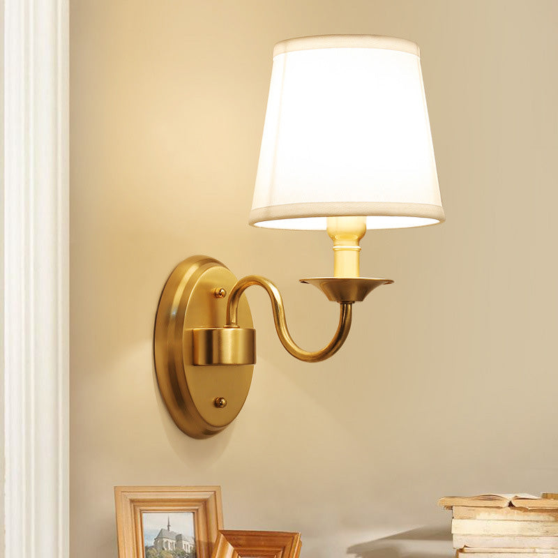 1 Head Wall Lighting Fixture Simplicity Geometric Shaped Fabric Wall Sconce Lamp in Gold Gold C Clearhalo 'Cast Iron' 'Glass' 'Industrial' 'Modern wall lights' 'Modern' 'Tiffany' 'Traditional wall lights' 'Wall Lamps & Sconces' 'Wall Lights' Lighting' 2064595