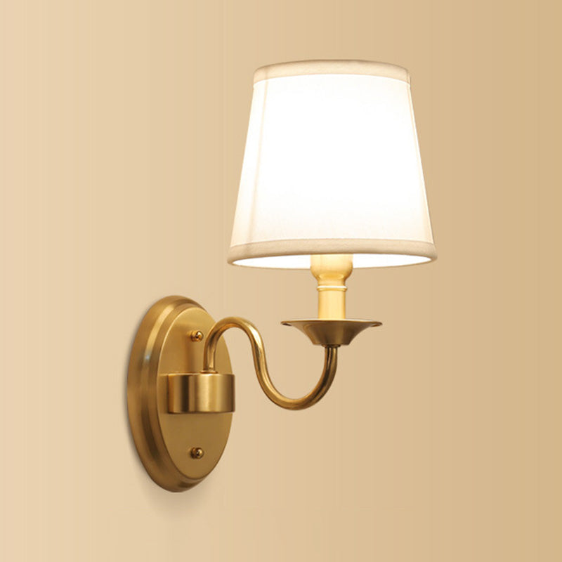 1 Head Wall Lighting Fixture Simplicity Geometric Shaped Fabric Wall Sconce Lamp in Gold Clearhalo 'Cast Iron' 'Glass' 'Industrial' 'Modern wall lights' 'Modern' 'Tiffany' 'Traditional wall lights' 'Wall Lamps & Sconces' 'Wall Lights' Lighting' 2064596