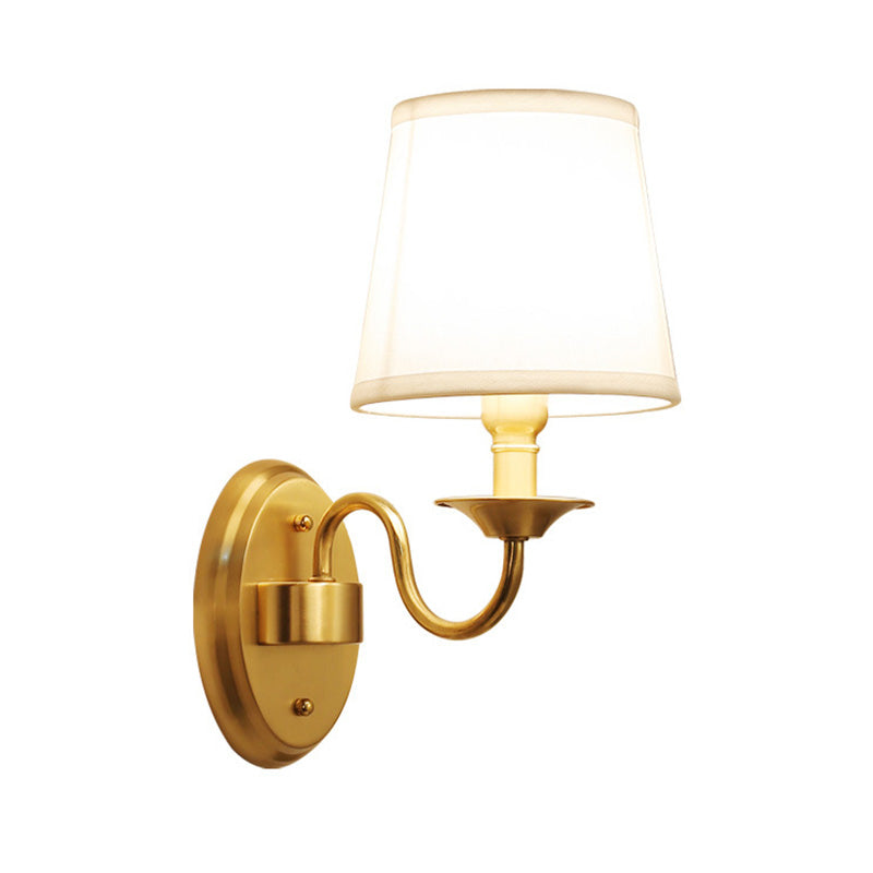 1 Head Wall Lighting Fixture Simplicity Geometric Shaped Fabric Wall Sconce Lamp in Gold Clearhalo 'Cast Iron' 'Glass' 'Industrial' 'Modern wall lights' 'Modern' 'Tiffany' 'Traditional wall lights' 'Wall Lamps & Sconces' 'Wall Lights' Lighting' 2064597