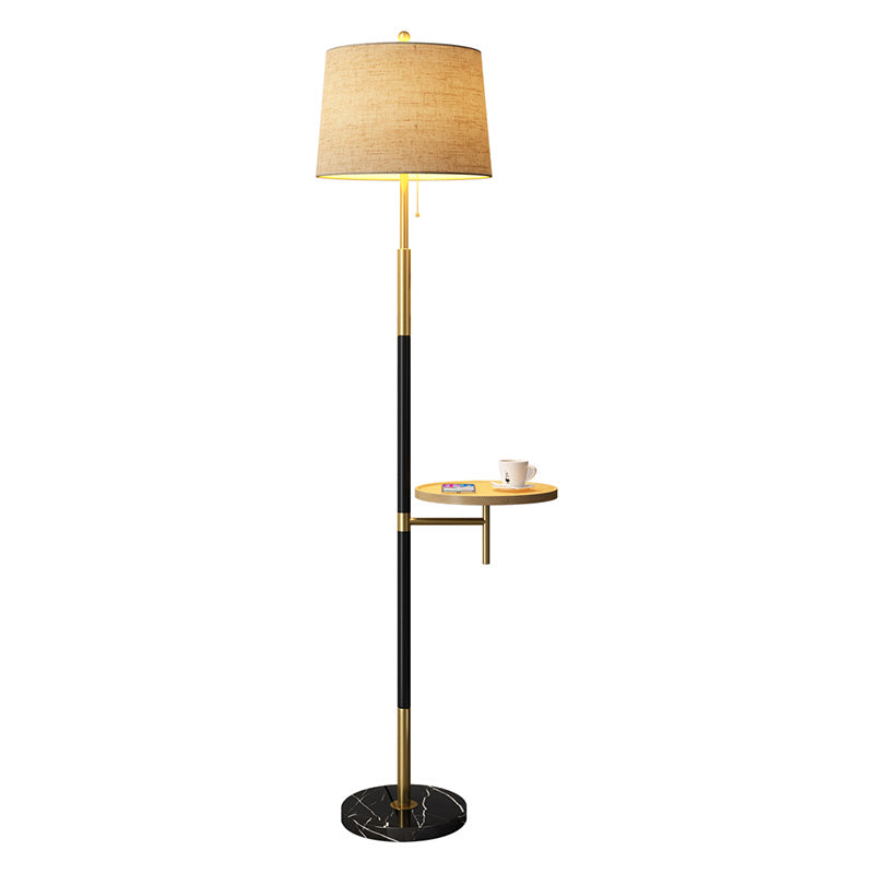 Fabric Empire Shade Floor Lamp Traditional Single Living Room Pull Chain Standing Light with Wooden Tray in Gold-Black Clearhalo 'Floor Lamps' 'Lamps' Lighting' 2064610