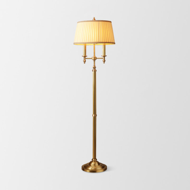 Gold Candelabra Standing Light Vintage Metallic 2 Bulbs Living Room Floor Lamp with Pleated Empire Shade Clearhalo 'Floor Lamps' 'Lamps' Lighting' 2064611