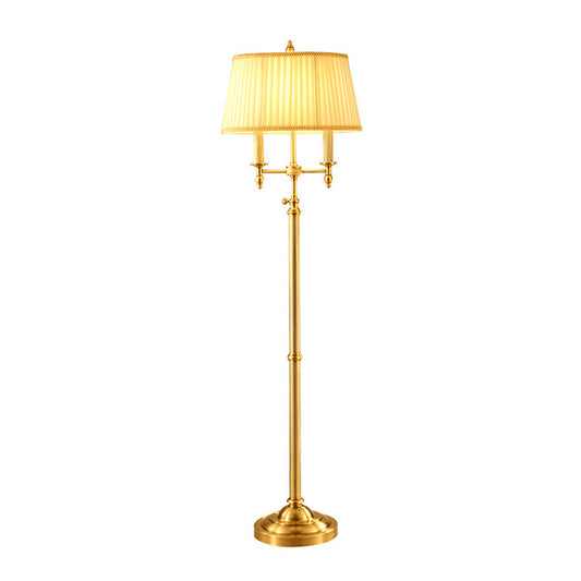 Gold Candelabra Standing Light Vintage Metallic 2 Bulbs Living Room Floor Lamp with Pleated Empire Shade Clearhalo 'Floor Lamps' 'Lamps' Lighting' 2064616
