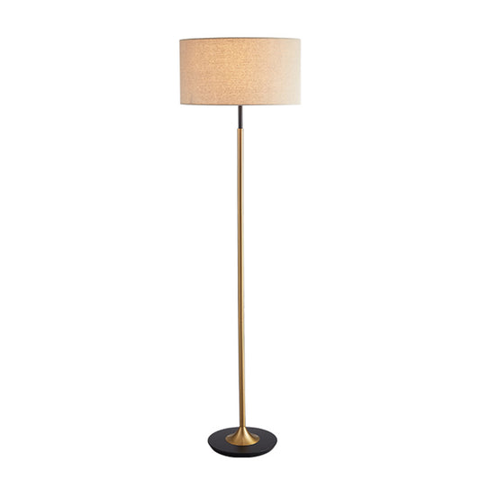 Minimalism Drum Shaped Reading Floor Light Single-Bulb Fabric Standing Floor Lamp Flaxen Clearhalo 'Floor Lamps' 'Lamps' Lighting' 2064622