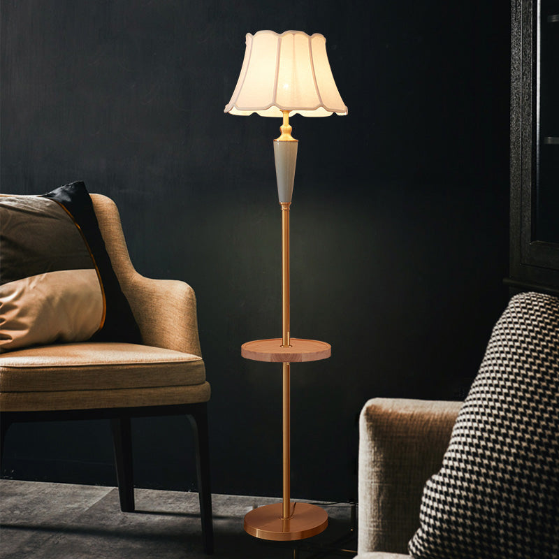 1 Head Stand Up Lamp Classic Tapered Shade Fabric Floor Lighting in Gold for Living Room Clearhalo 'Floor Lamps' 'Lamps' Lighting' 2064654