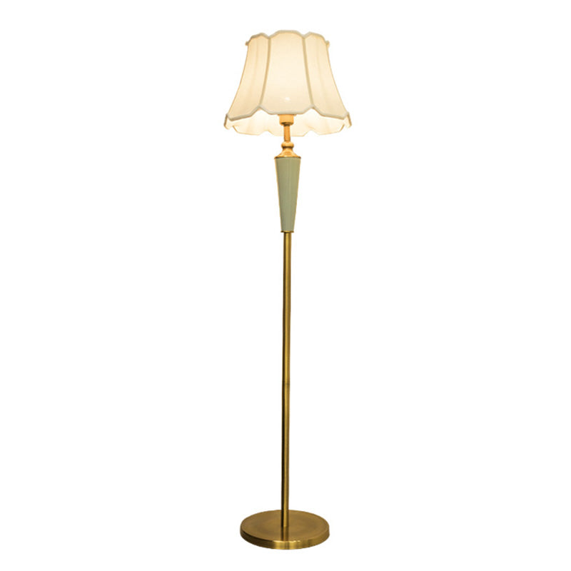 1 Head Stand Up Lamp Classic Tapered Shade Fabric Floor Lighting in Gold for Living Room Clearhalo 'Floor Lamps' 'Lamps' Lighting' 2064658
