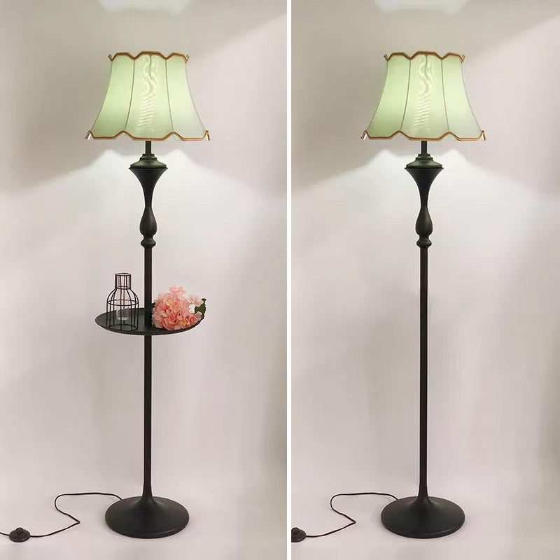Bell Shaped Fabric Floor Lamp Traditional Single-Bulb Living Room Standing Light with Scalloped Trim Clearhalo 'Floor Lamps' 'Lamps' Lighting' 2064664