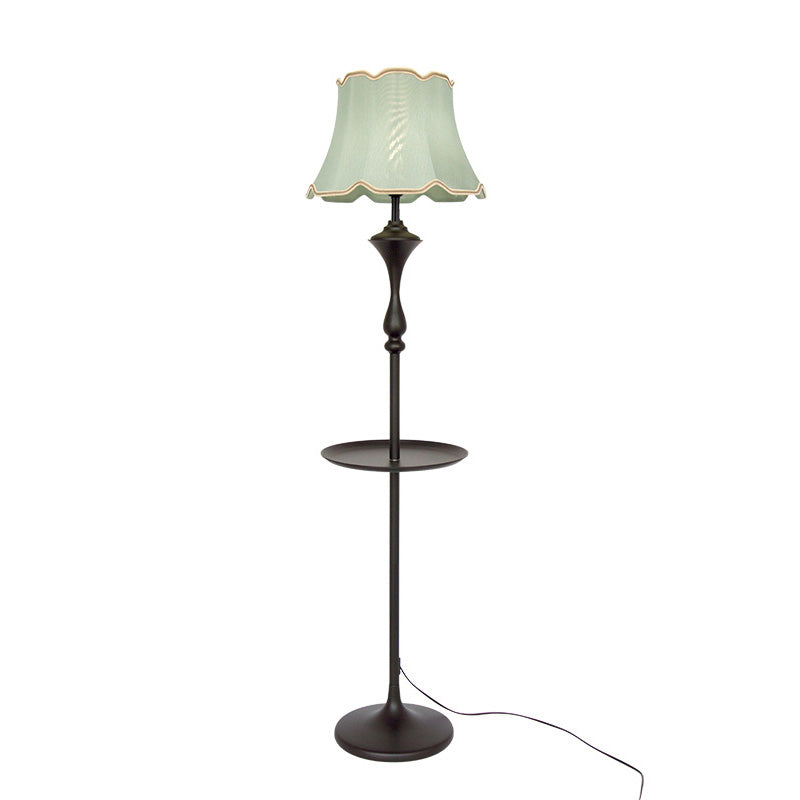 Bell Shaped Fabric Floor Lamp Traditional Single-Bulb Living Room Standing Light with Scalloped Trim Green with Tray Clearhalo 'Floor Lamps' 'Lamps' Lighting' 2064666