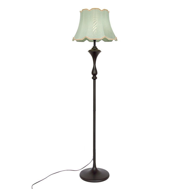 Bell Shaped Fabric Floor Lamp Traditional Single-Bulb Living Room Standing Light with Scalloped Trim Green without Tray Clearhalo 'Floor Lamps' 'Lamps' Lighting' 2064667