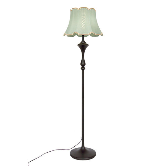 Bell Shaped Fabric Floor Lamp Traditional Single-Bulb Living Room Standing Light with Scalloped Trim Green without Tray Clearhalo 'Floor Lamps' 'Lamps' Lighting' 2064667