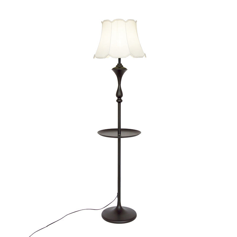 Bell Shaped Fabric Floor Lamp Traditional Single-Bulb Living Room Standing Light with Scalloped Trim White with Tray Clearhalo 'Floor Lamps' 'Lamps' Lighting' 2064669