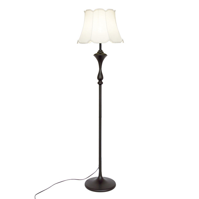 Bell Shaped Fabric Floor Lamp Traditional Single-Bulb Living Room Standing Light with Scalloped Trim White without Tray Clearhalo 'Floor Lamps' 'Lamps' Lighting' 2064670