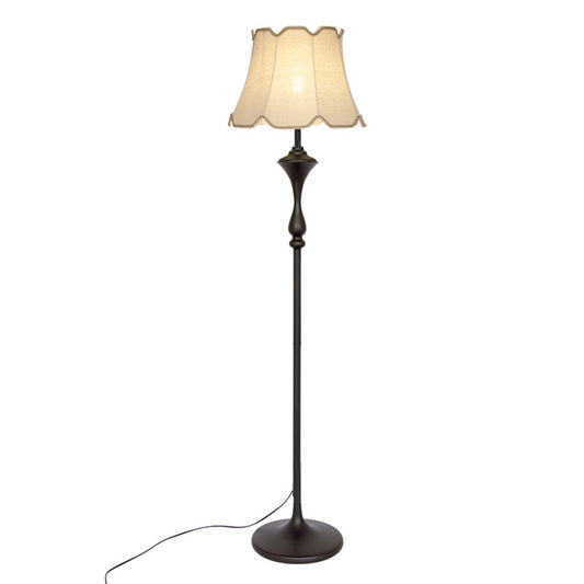 Bell Shaped Fabric Floor Lamp Traditional Single-Bulb Living Room Standing Light with Scalloped Trim Flaxen without Tray Clearhalo 'Floor Lamps' 'Lamps' Lighting' 2064673