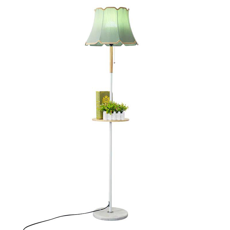 Fabric Flared Shaped Floor Light Simplicity 1-Light Bedside Standing Lamp with Wooden Tray Clearhalo 'Floor Lamps' 'Lamps' Lighting' 2064676