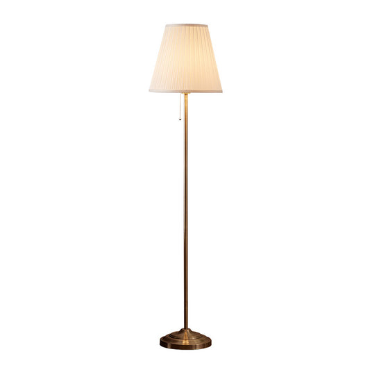 Brown Pleated Shade Standing Light Vintage Fabric 1 Head Living Room Floor Lamp with Pull Chain Clearhalo 'Floor Lamps' 'Lamps' Lighting' 2064680