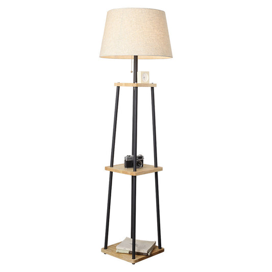 Fabric Tapered Drum Floor Lamp Traditional Single Living Room Standing Light with 3-Layer Shelf in Black Clearhalo 'Floor Lamps' 'Lamps' Lighting' 2064711