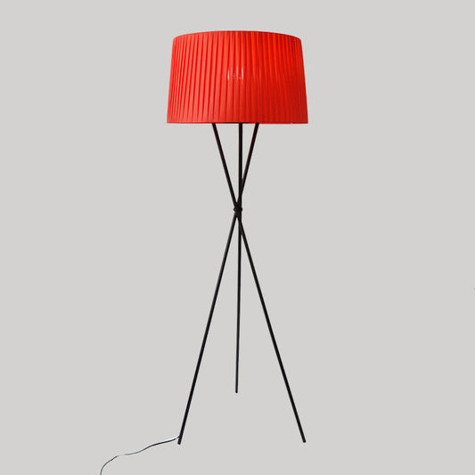 Traditional Pleated Drum Shade Floor Light Single-Bulb Fabric Standing Lamp with Metallic Tripod Clearhalo 'Floor Lamps' 'Lamps' Lighting' 2064718