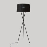 Traditional Pleated Drum Shade Floor Light Single-Bulb Fabric Standing Lamp with Metallic Tripod Black Clearhalo 'Floor Lamps' 'Lamps' Lighting' 2064719
