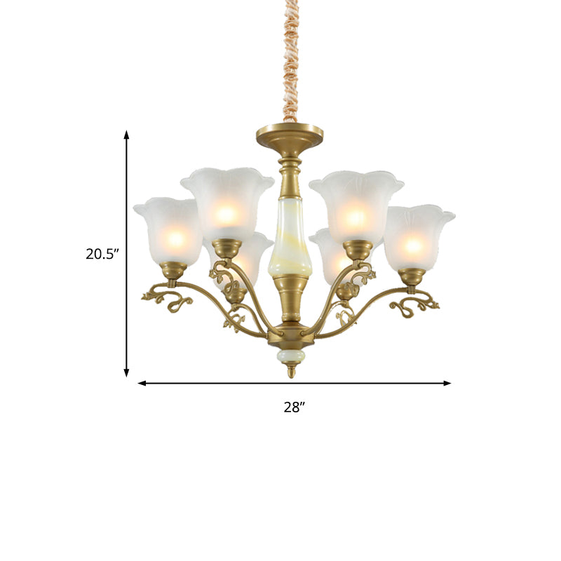 3/6/8 Light Frosted Glass Hanging Chandelier Traditional Brass Scalloped Living Room Pendant Light Fixture Clearhalo 'Ceiling Lights' 'Chandeliers' 'Glass shade' 'Glass' Lighting' 206472