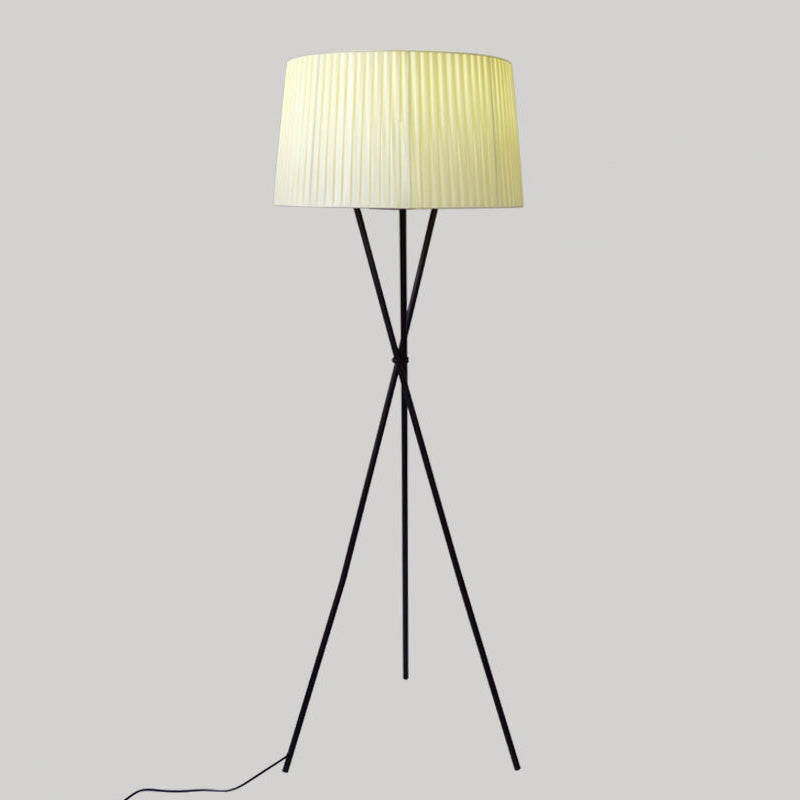 Traditional Pleated Drum Shade Floor Light Single-Bulb Fabric Standing Lamp with Metallic Tripod Clearhalo 'Floor Lamps' 'Lamps' Lighting' 2064721