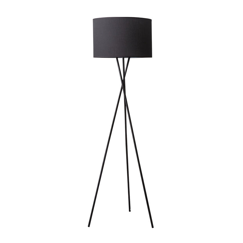 1-Light Standing Light Vintage Tripod Metal Floor Lamp with Drum Fabric Shade for Living Room Clearhalo 'Floor Lamps' 'Lamps' Lighting' 2064725
