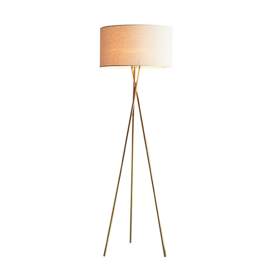 Drum Shaped Fabric Floor Lighting Minimalism Single Standing Floor Lamp with Metal Tripod Clearhalo 'Floor Lamps' 'Lamps' Lighting' 2064729