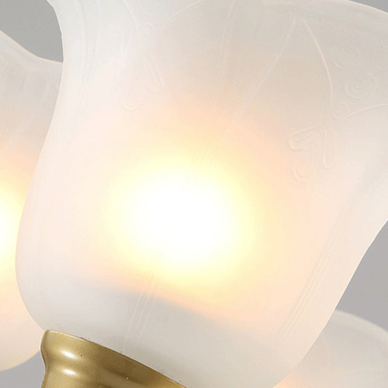 3/6/8 Light Frosted Glass Hanging Chandelier Traditional Brass Scalloped Living Room Pendant Light Fixture Clearhalo 'Ceiling Lights' 'Chandeliers' 'Glass shade' 'Glass' Lighting' 206473