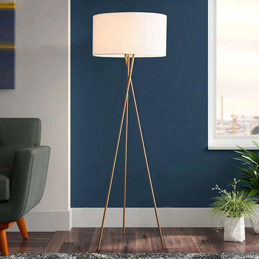 Drum Shaped Fabric Floor Lighting Minimalism Single Standing Floor Lamp with Metal Tripod White Clearhalo 'Floor Lamps' 'Lamps' Lighting' 2064730