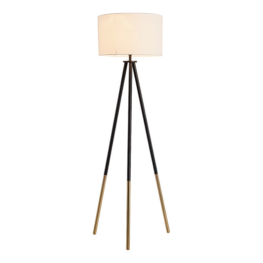 Metal Tripod Shaped Floor Light Simplicity 1-Bulb Living Room Standing Lamp with Drum Fabric Shade Clearhalo 'Floor Lamps' 'Lamps' Lighting' 2064735