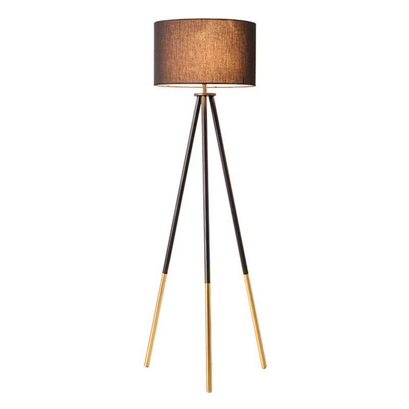Metal Tripod Shaped Floor Light Simplicity 1-Bulb Living Room Standing Lamp with Drum Fabric Shade Clearhalo 'Floor Lamps' 'Lamps' Lighting' 2064739