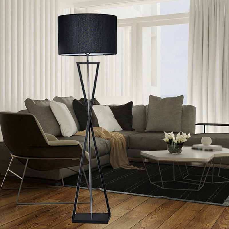 Simplicity Drum Shaped Floor Lighting Fabric Single Living Room Standing Floor Lamp with Hourglass Shaped Base Clearhalo 'Floor Lamps' 'Lamps' Lighting' 2064746